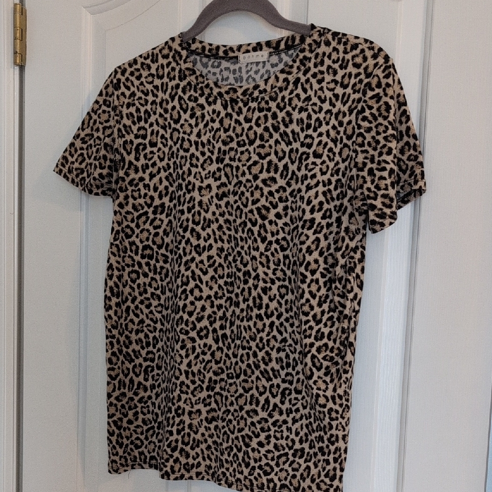 Bohme Leopard Print Short Sleeve Tee - Black and Tan